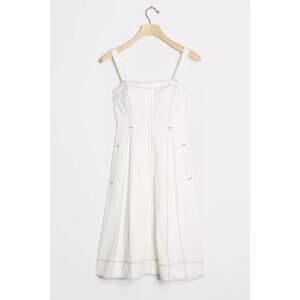 New Anthropologie Maeve Theresa Contrast-Stitch Midi Dress  $168 SIZE 6 White